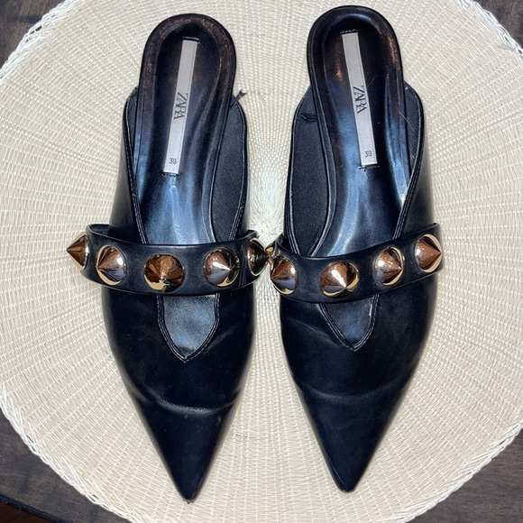 Zara Mule Leather With Gold Studs - Picture 4 of 10